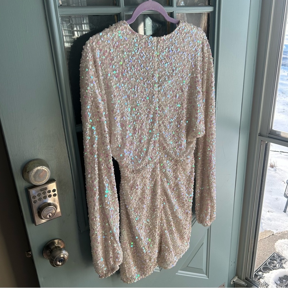 NWT Show Me Your MuMu Kidman Mini Dress Long Sleeve Iridescent Sequin White M - Picture 5 of 14